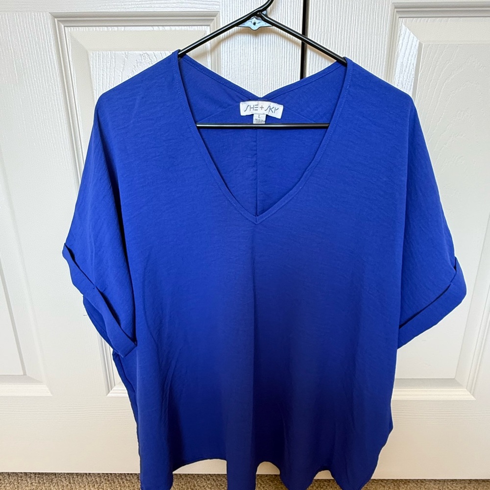 She + Sky Royal Blue V-Neck Blouse